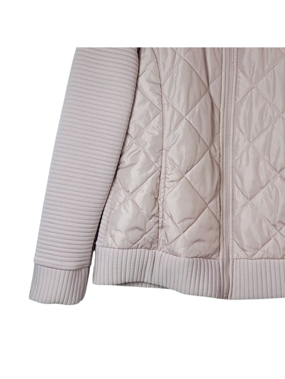 Time and Tru Women Quilted Jacket Pink Small Long Sleeve Hood Pockets Ribbed Zip - Picture 3 of 11